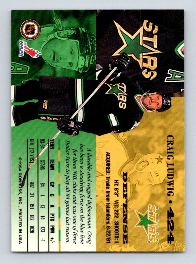 1994-95 Leaf #424 Craig Ludwig Dallas Stars Image 2