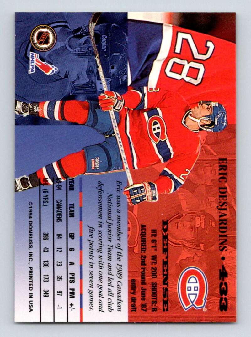 1994-95 Leaf #433 Eric Desjardins Montreal Canadiens Image 2