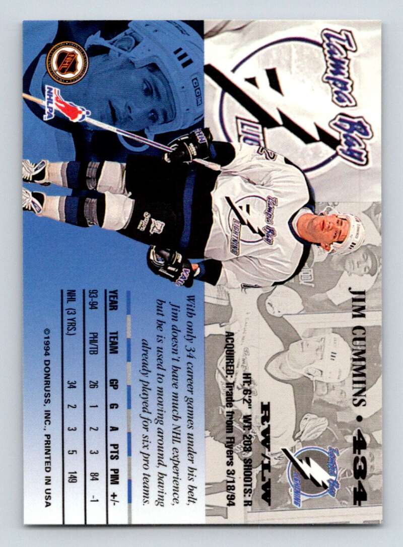 1994-95 Leaf #434 Jim Cummins Tampa Bay Lightning Image 2