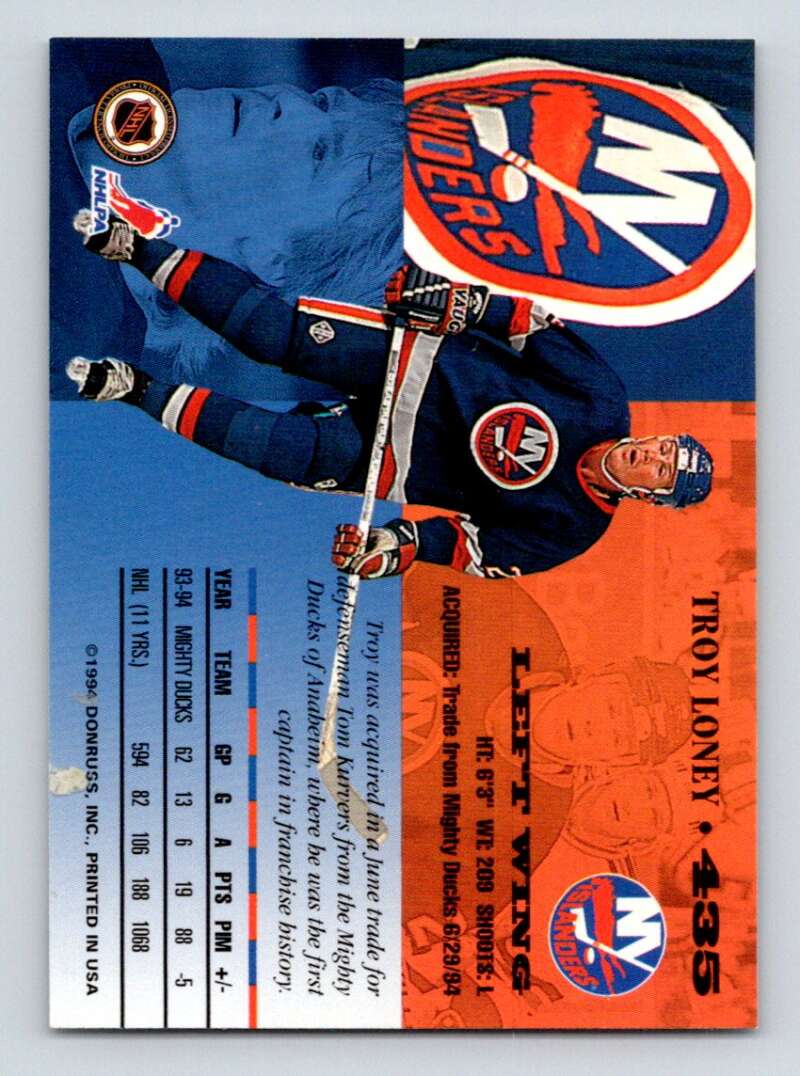 1994-95 Leaf #435 Troy Loney New York Islanders Image 2