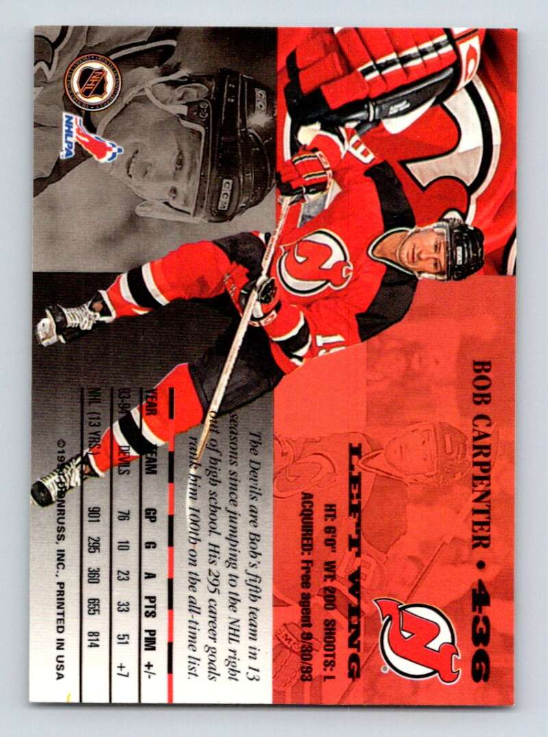 1994-95 Leaf #436 Bob Carpenter New Jersey Devils Image 2