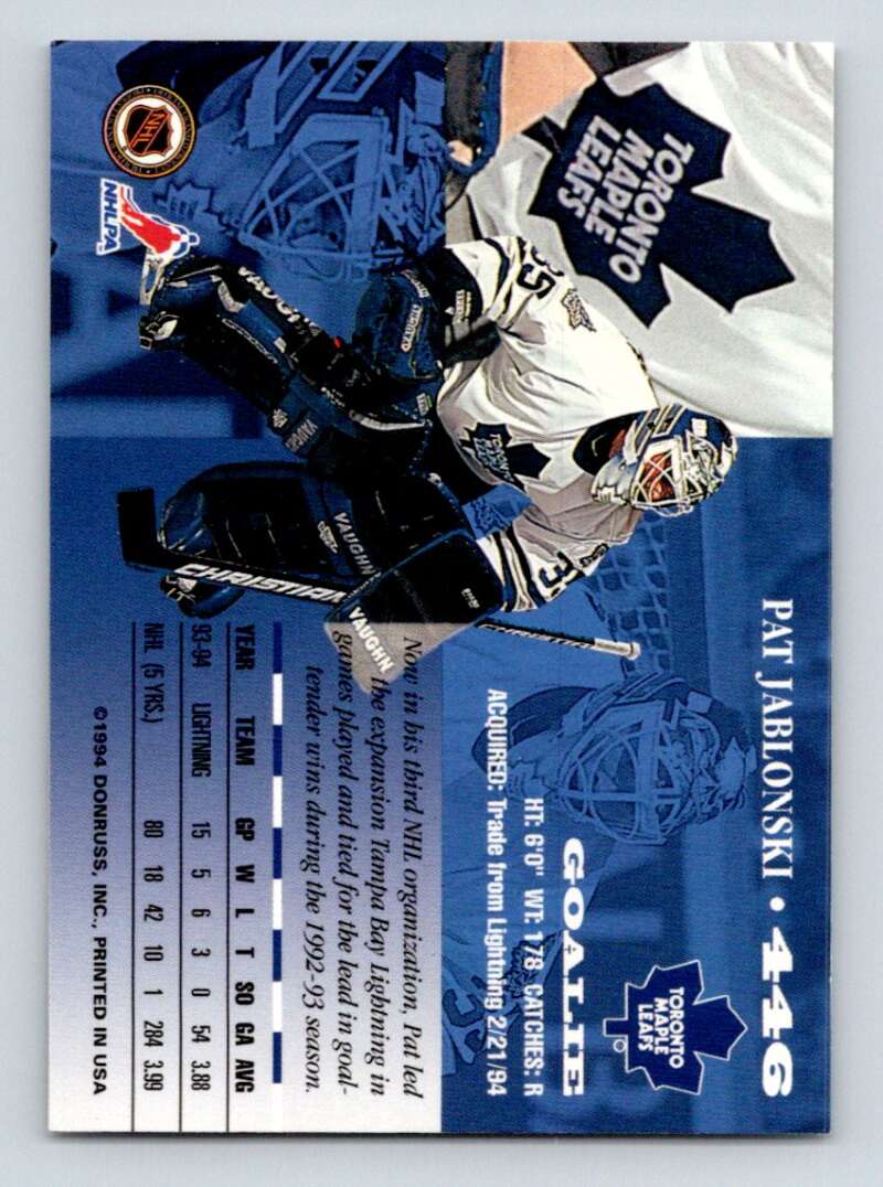 1994-95 Leaf #446 Pat Jablonski Toronto Maple Leafs Image 2