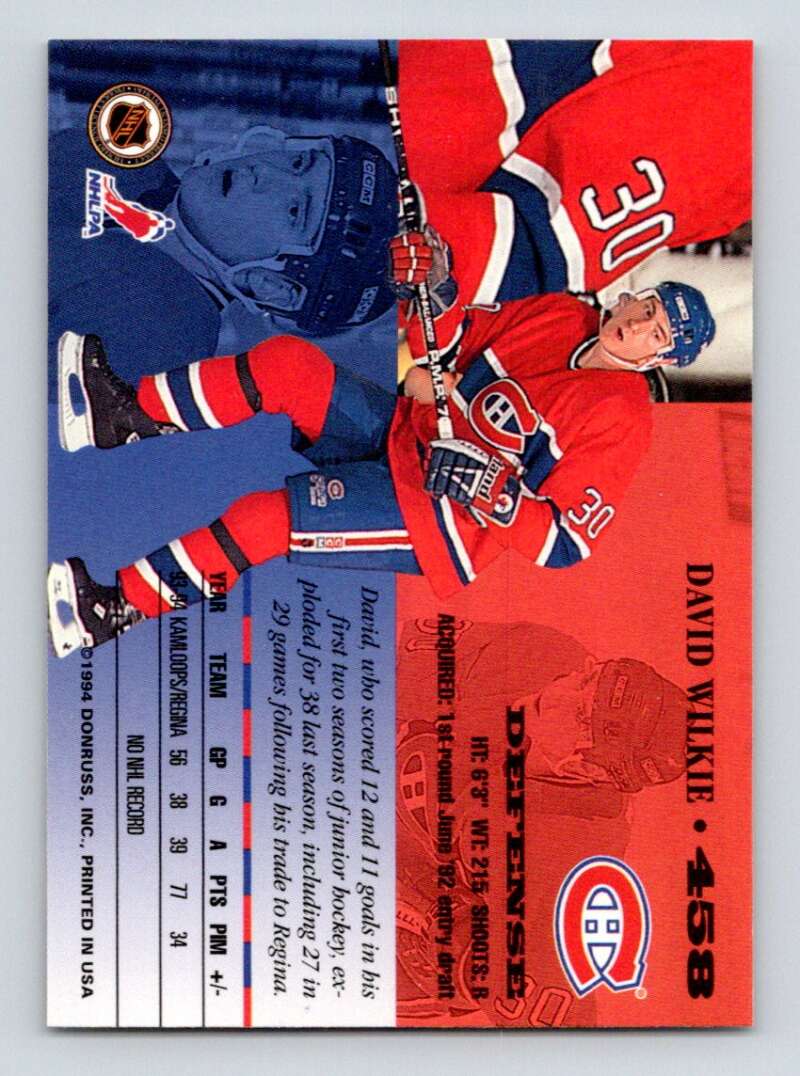 1994-95 Leaf #458 David Wilkie Montreal Canadiens Image 2