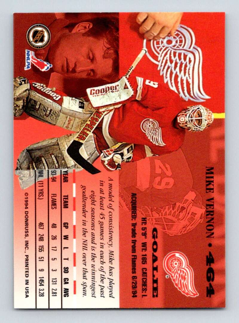 1994-95 Leaf #464 Mike Vernon Detroit Red Wings Image 2