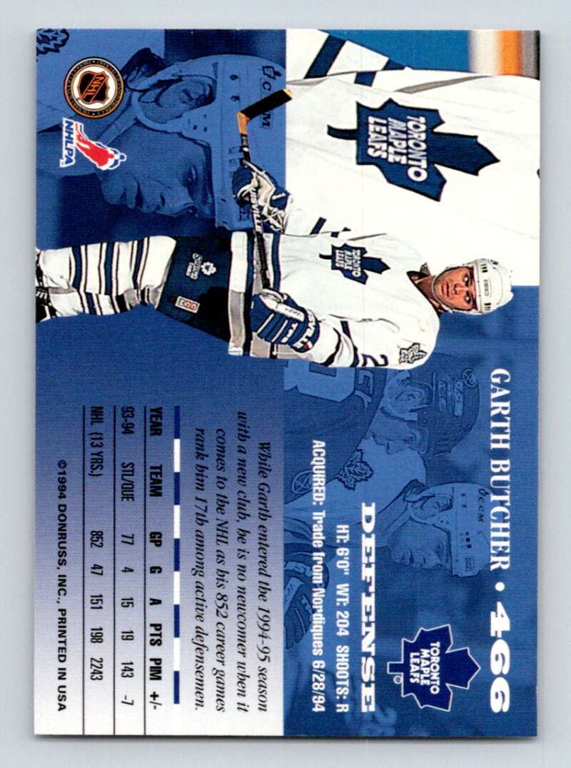 1994-95 Leaf #466 Garth Butcher Toronto Maple Leafs Image 2