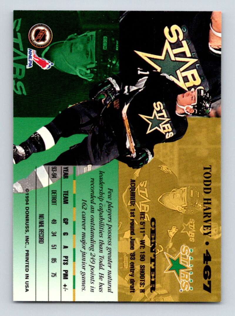 1994-95 Leaf #467 Todd Harvey Dallas Stars Image 2