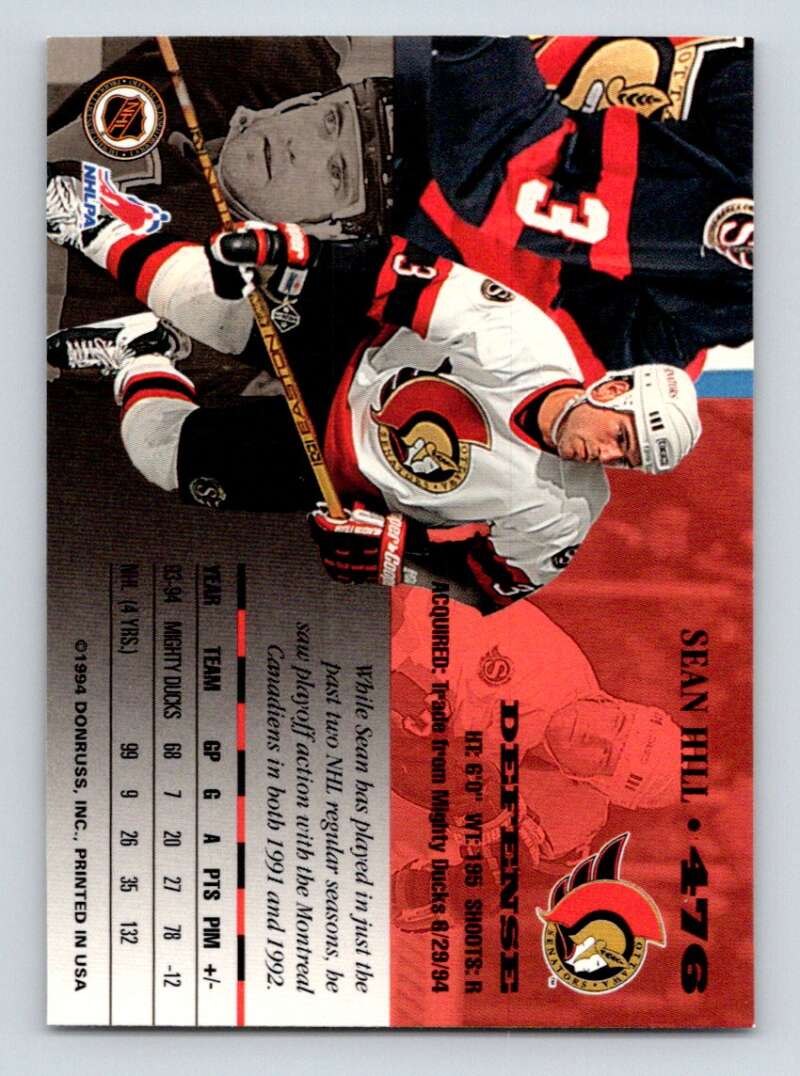 1994-95 Leaf #476 Sean Hill Ottawa Senators Image 2
