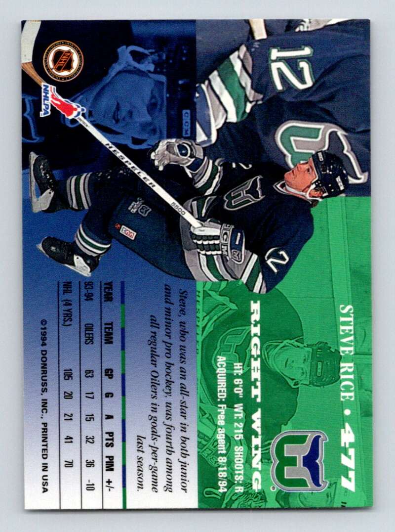 1994-95 Leaf #477 Steven Rice Hartford Whalers Image 2