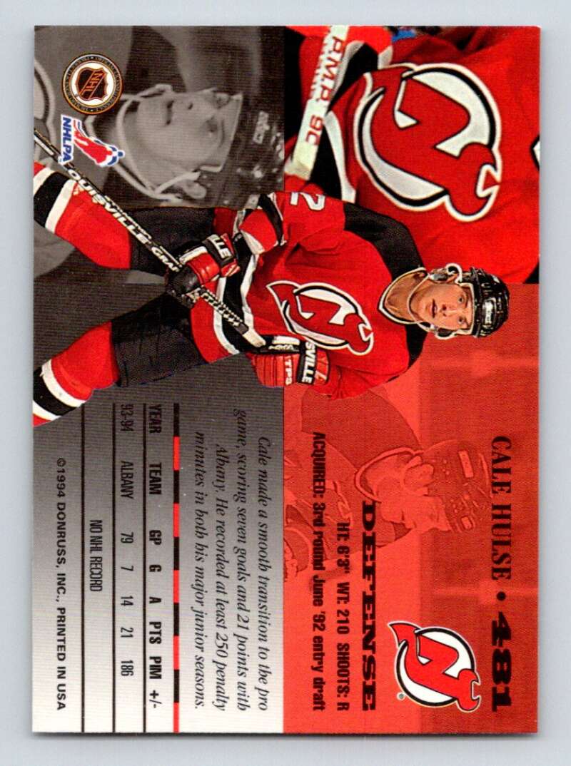 1994-95 Leaf #481 Cale Hulse RC Rookie New Jersey Devils Image 2