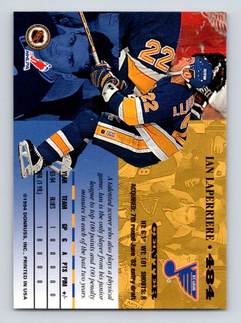 1994-95 Leaf #484 Ian Laperriere RC Rookie St. Louis Blues Image 2