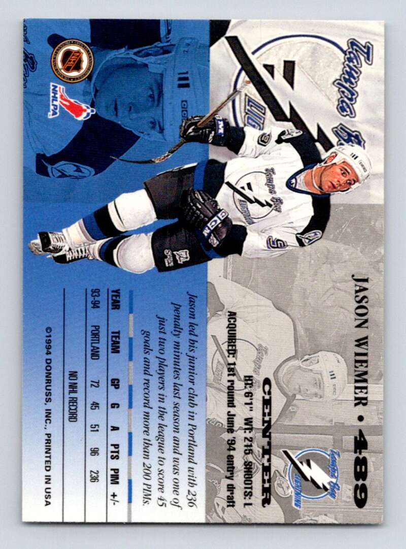 1994-95 Leaf #489 Jason Wiemer RC Rookie Tampa Bay Lightning Image 2