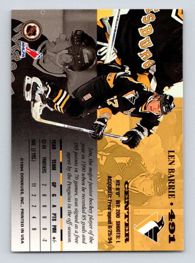 1994-95 Leaf #491 Len Barrie Pittsburgh Penguins Image 2