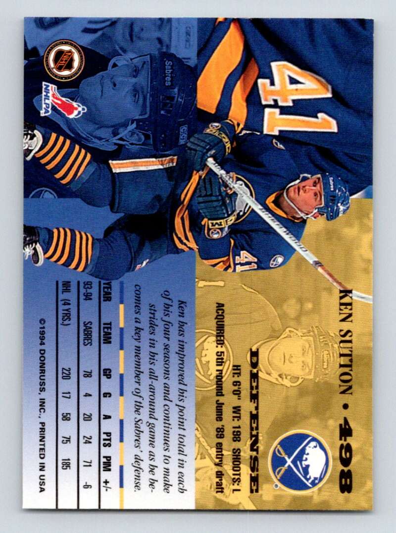 1994-95 Leaf #498 Ken Sutton Buffalo Sabres Image 2