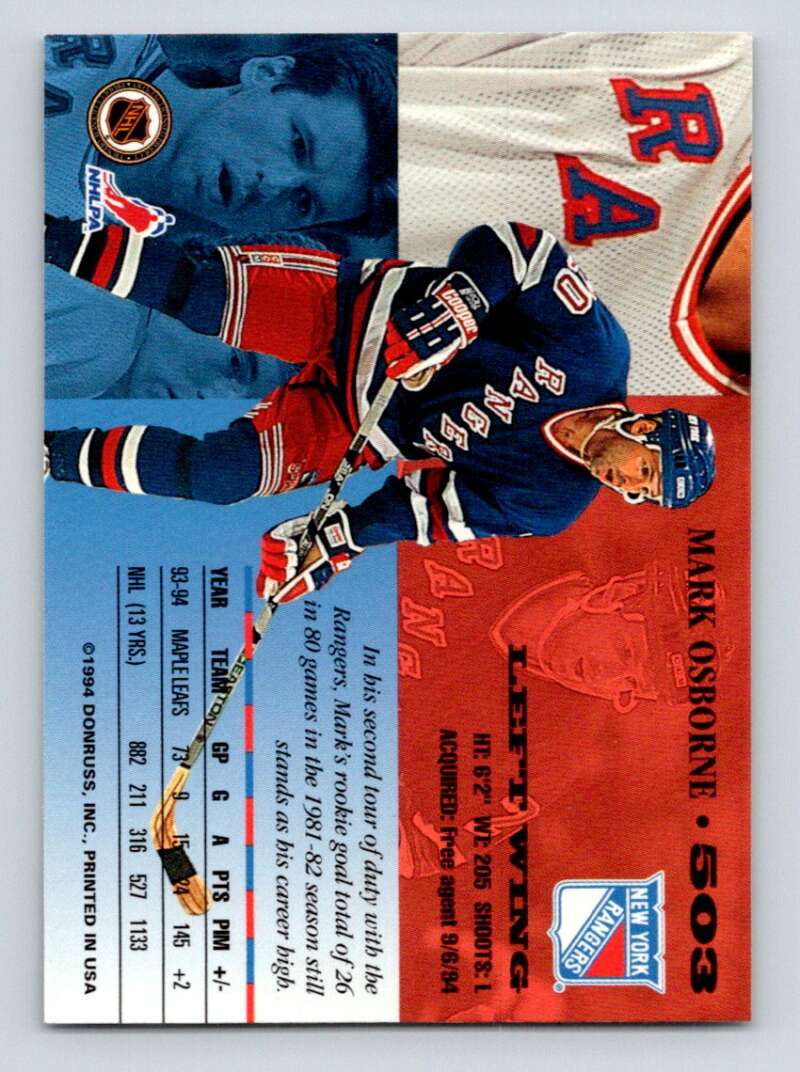 1994-95 Leaf #503 Mark Osborne New York Rangers Image 2