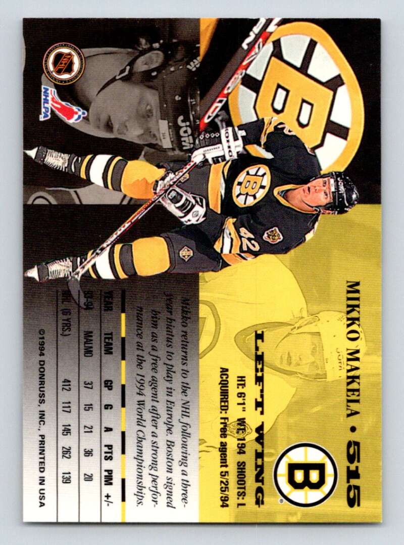 1994-95 Leaf #515 Mikko Makela Boston Bruins Image 2