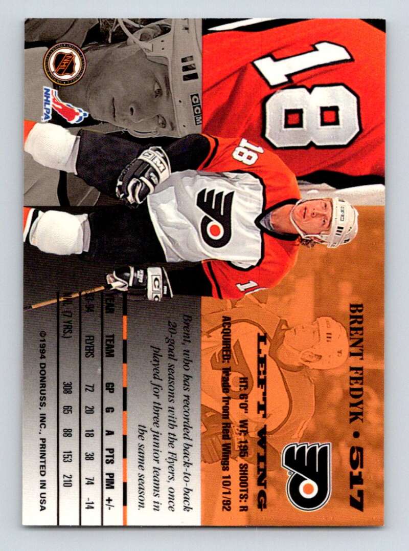 1994-95 Leaf #517 Brent Fedyk Philadelphia Flyers Image 2