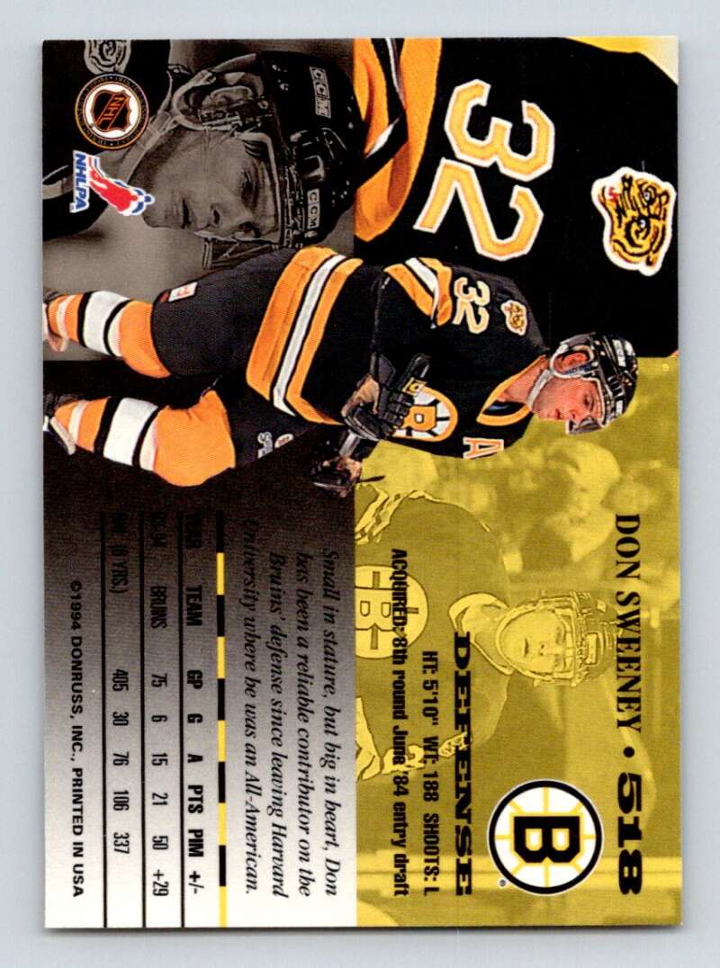 1994-95 Leaf #518 Don Sweeney Boston Bruins Image 2