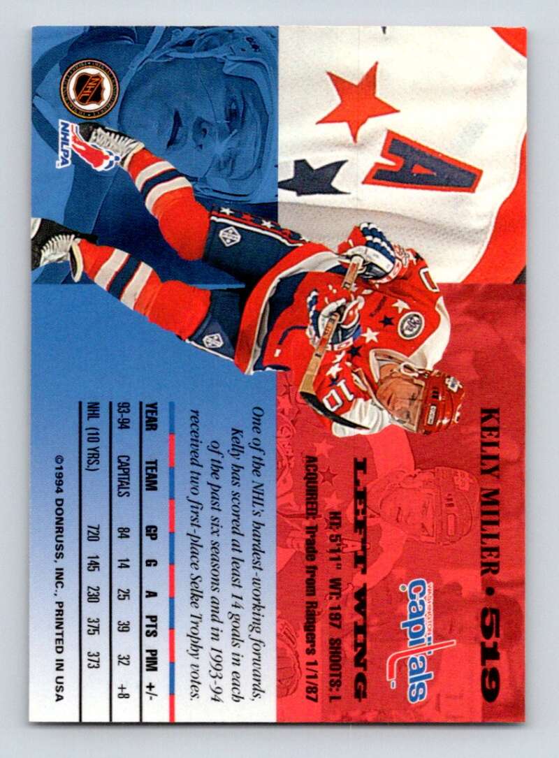 1994-95 Leaf #519 Kelly Miller Washington Capitals Image 2