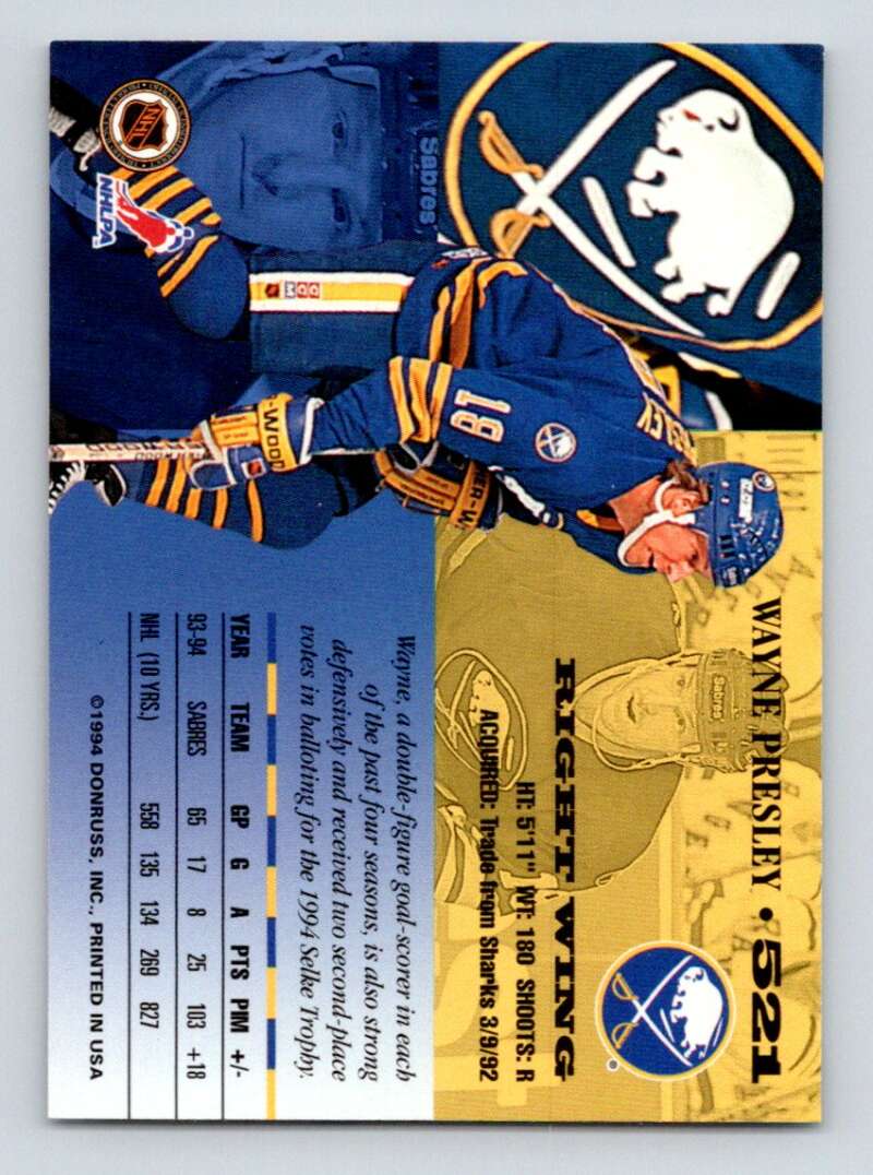 1994-95 Leaf #521 Wayne Presley Buffalo Sabres Image 2