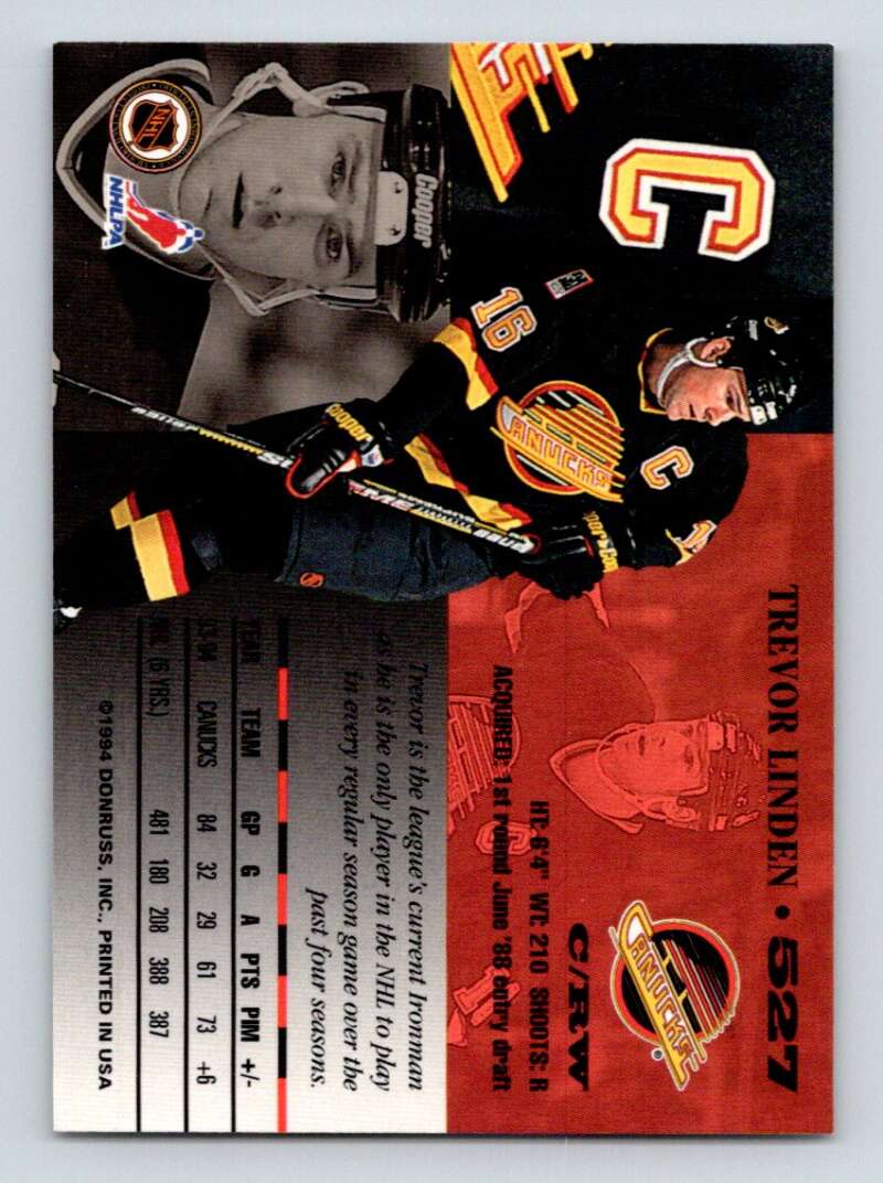 1994-95 Leaf #527 Trevor Linden Vancouver Canucks Image 2