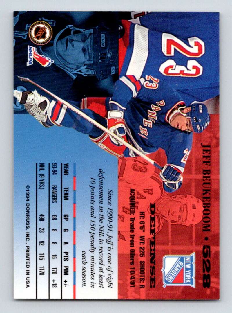 1994-95 Leaf #528 Jeff Beukeboom New York Rangers Image 2
