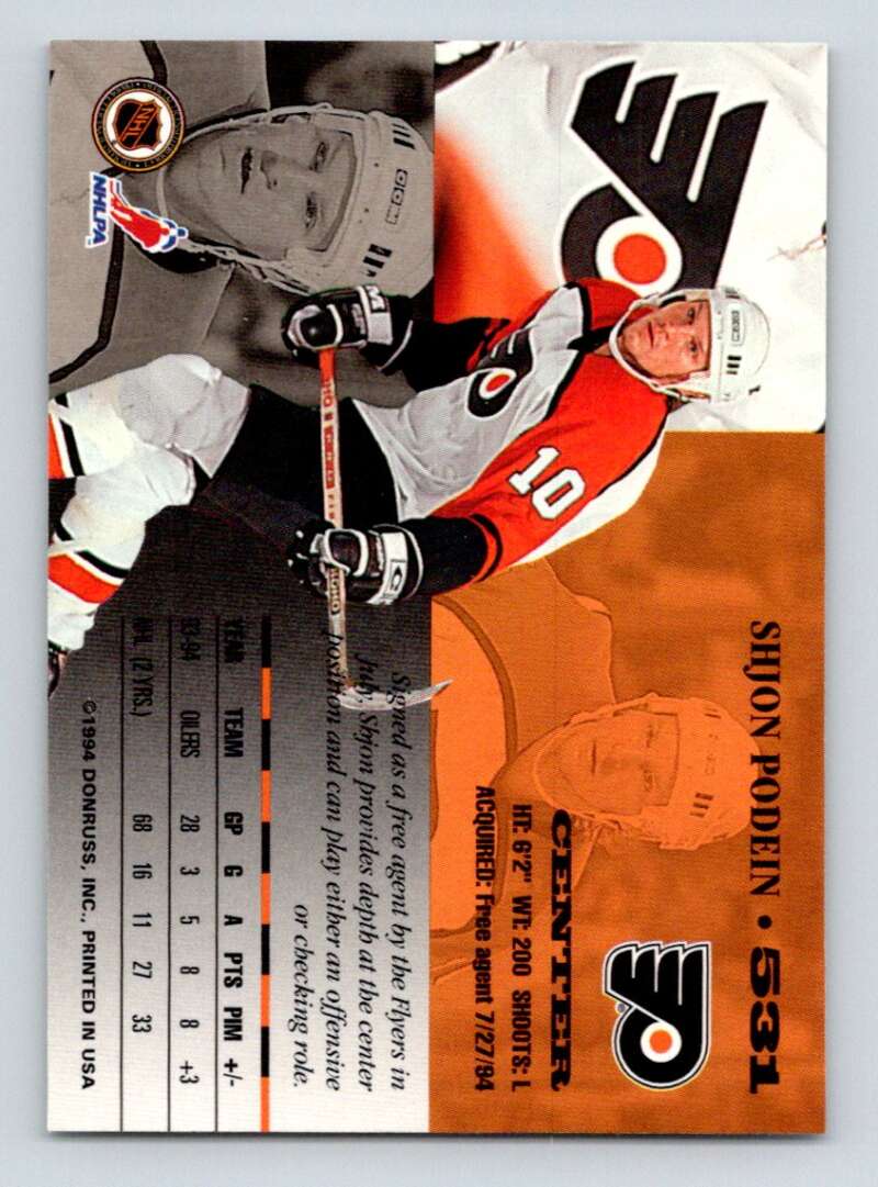 1994-95 Leaf #531 Shjon Podein Philadelphia Flyers Image 2