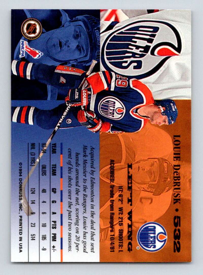 1994-95 Leaf #532 Louie DeBrusk Edmonton Oilers Image 2
