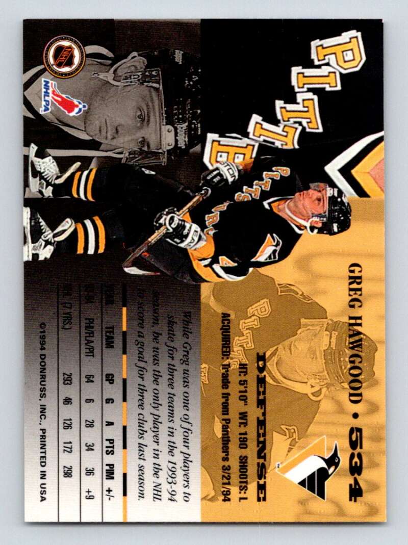 1994-95 Leaf #534 Greg Hawgood Pittsburgh Penguins Image 2