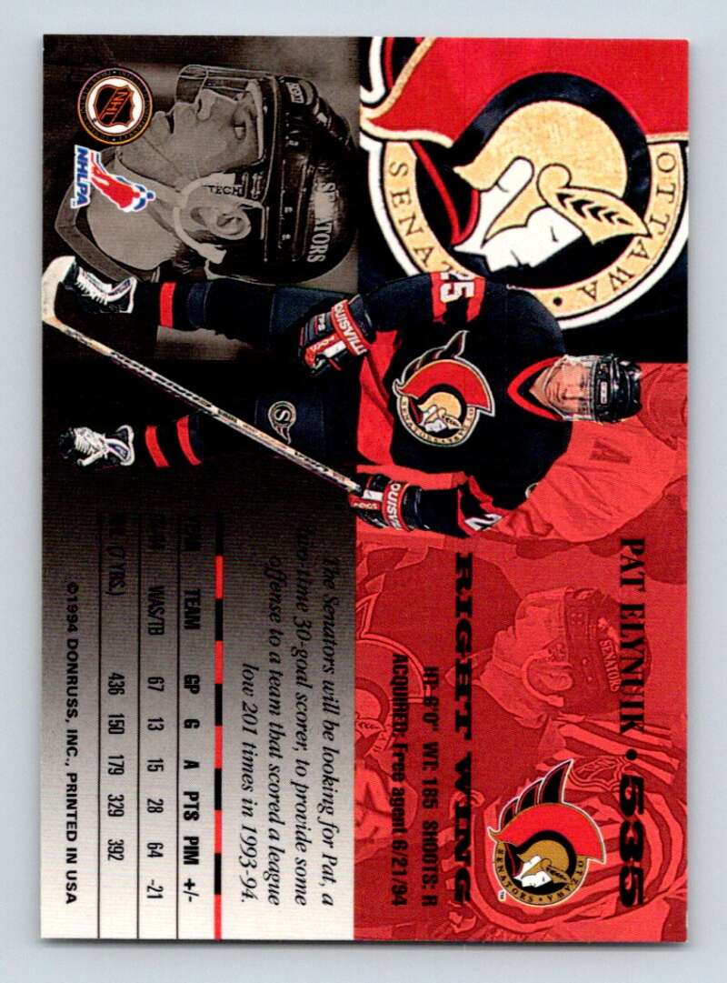 1994-95 Leaf #535 Pat Elynuik Ottawa Senators Image 2