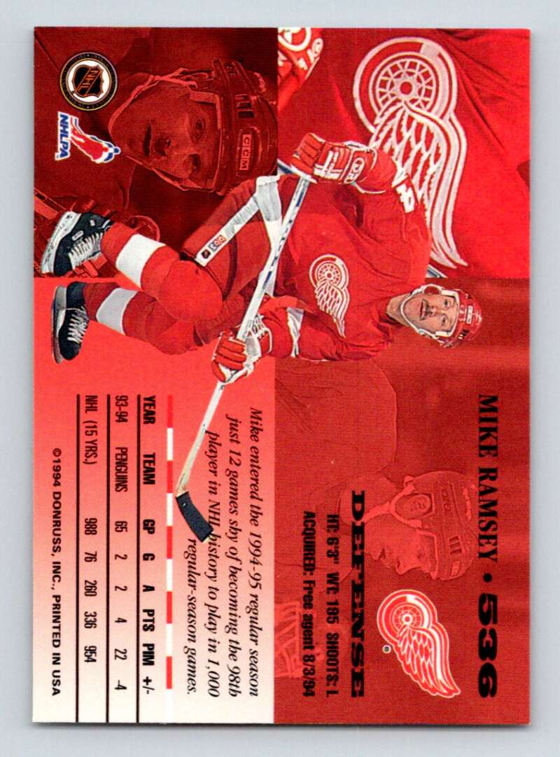 1994-95 Leaf #536 Mike Ramsey Detroit Red Wings Image 2