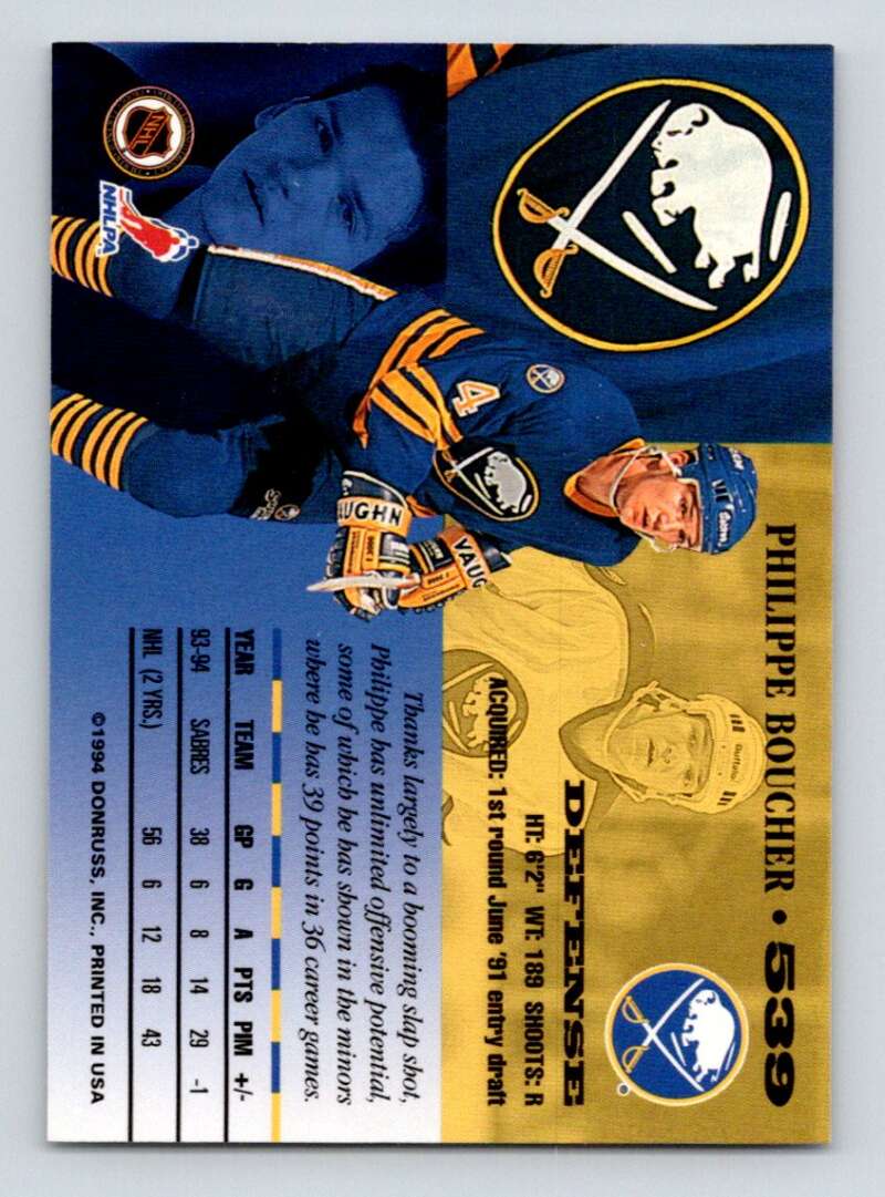 1994-95 Leaf #539 Philippe Boucher Buffalo Sabres Image 2