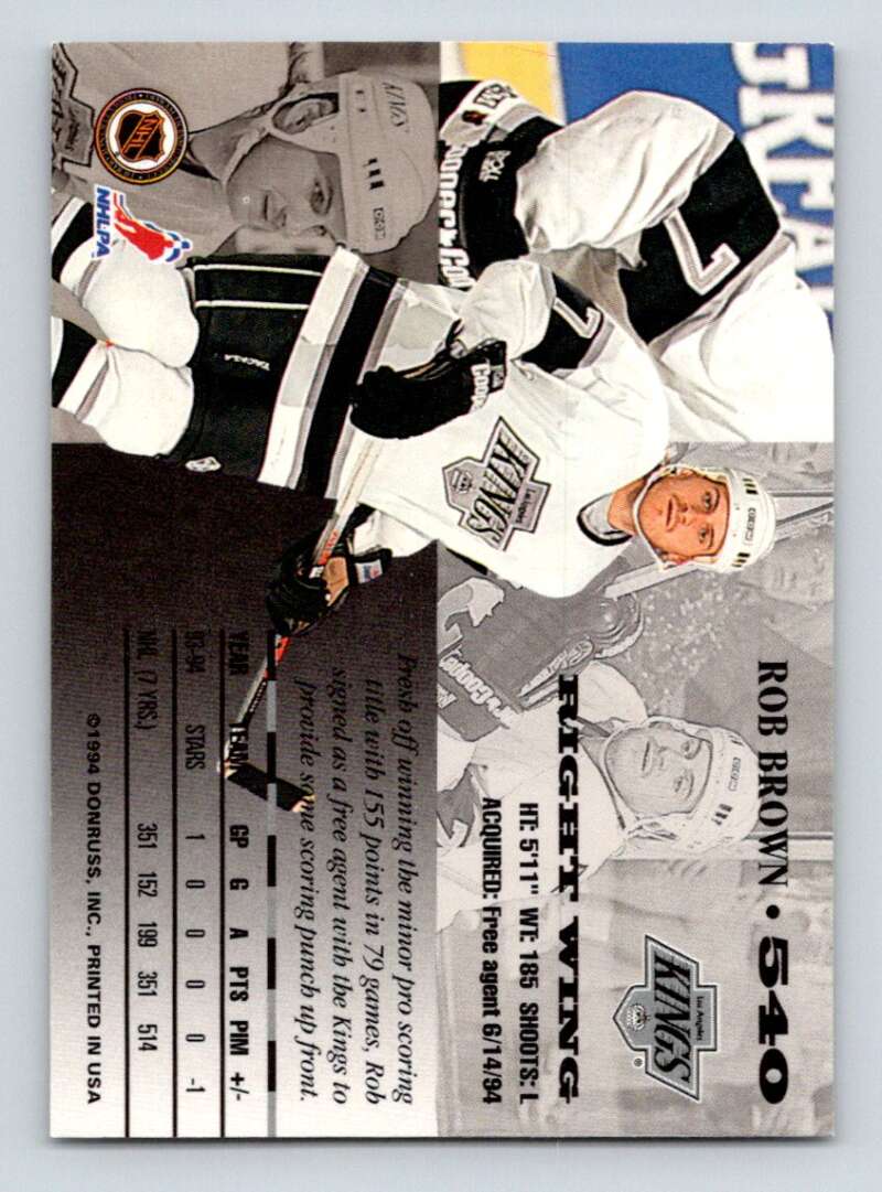 1994-95 Leaf #540 Rob Brown Los Angeles Kings Image 2