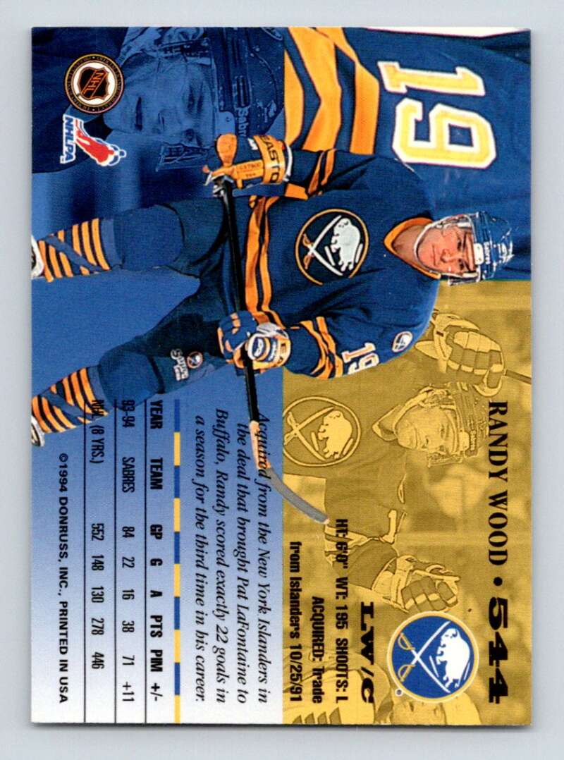 1994-95 Leaf #544 Randy Wood Buffalo Sabres Image 2
