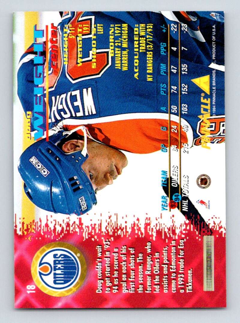 1994-95 Pinnacle #18 Doug Weight Edmonton Oilers Image 2