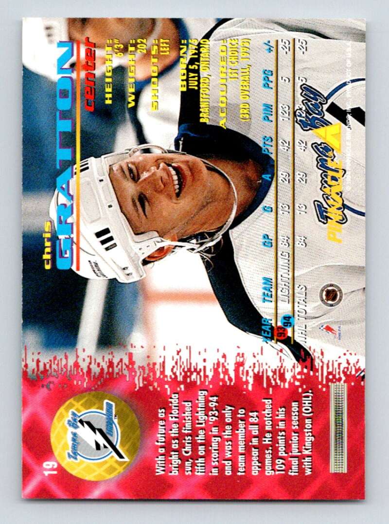 1994-95 Pinnacle #19 Chris Gratton Tampa Bay Lightning Image 2