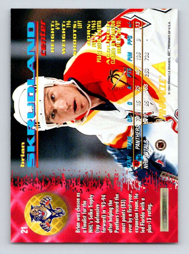 1994-95 Pinnacle #21 Brian Skrudland Florida Panthers Image 2
