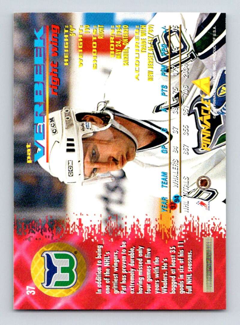 1994-95 Pinnacle #37 Pat Verbeek Hartford Whalers Image 2