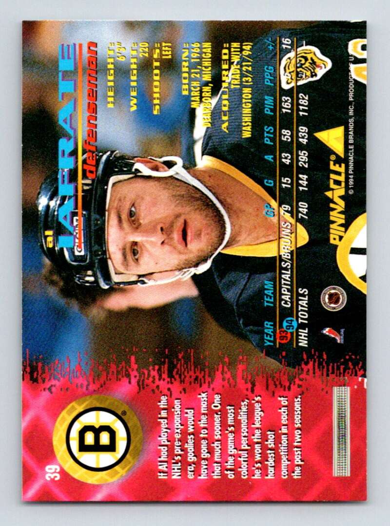 1994-95 Pinnacle #39 Al Iafrate Boston Bruins Image 2