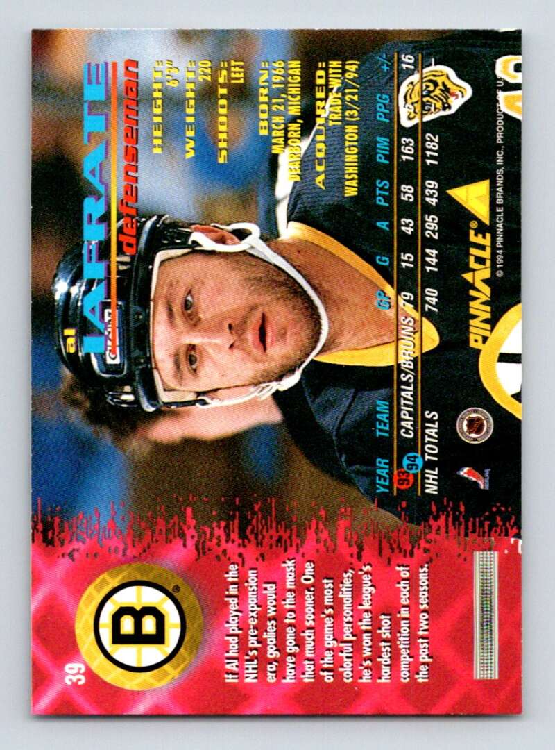 1994-95 Pinnacle #39 Al Iafrate  Boston Bruins  Image 2