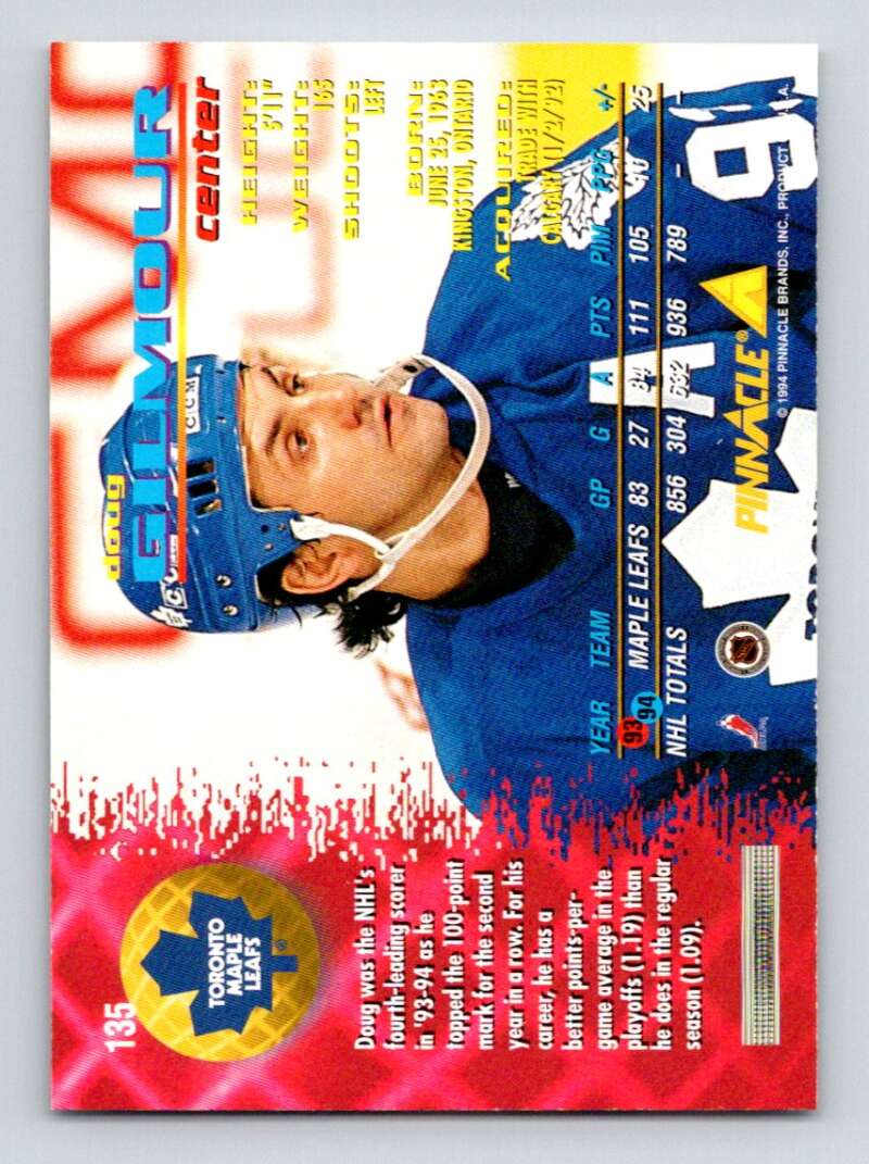 1994-95 Pinnacle #135 Doug Gilmour Toronto Maple Leafs Image 2