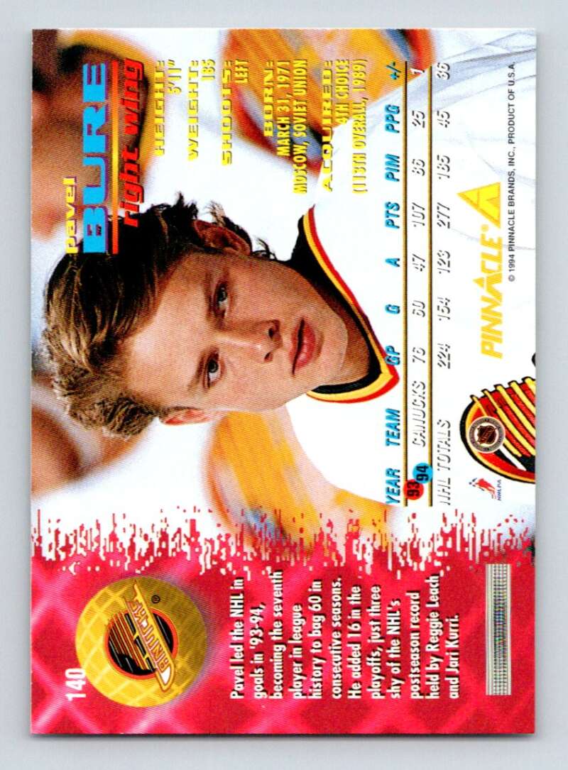 1994-95 Pinnacle #140 Pavel Bure Vancouver Canucks Image 2