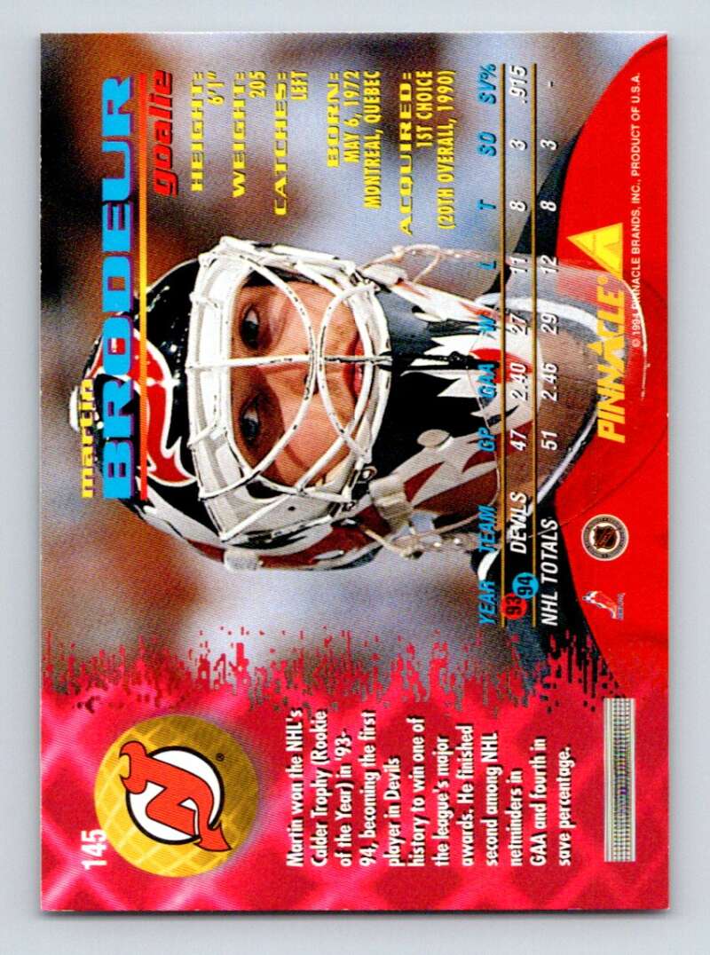 1994-95 Pinnacle #145 Martin Brodeur  New Jersey Devils  Image 2