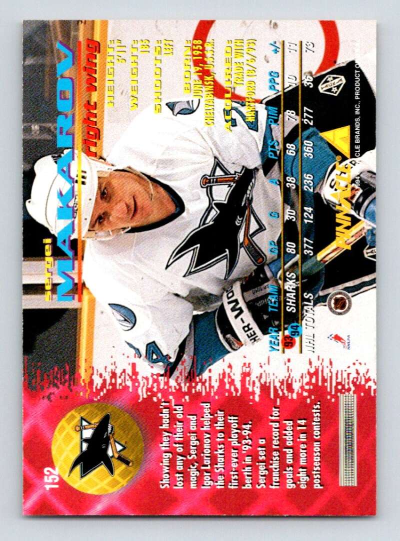 1994-95 Pinnacle #152 Sergei Makarov San Jose Sharks Image 2
