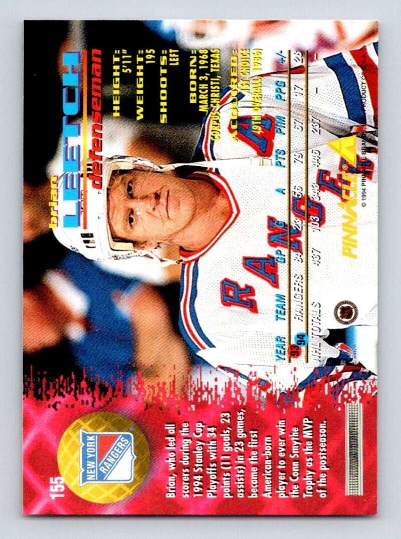 1994-95 Pinnacle #155 Brian Leetch New York Rangers Image 2