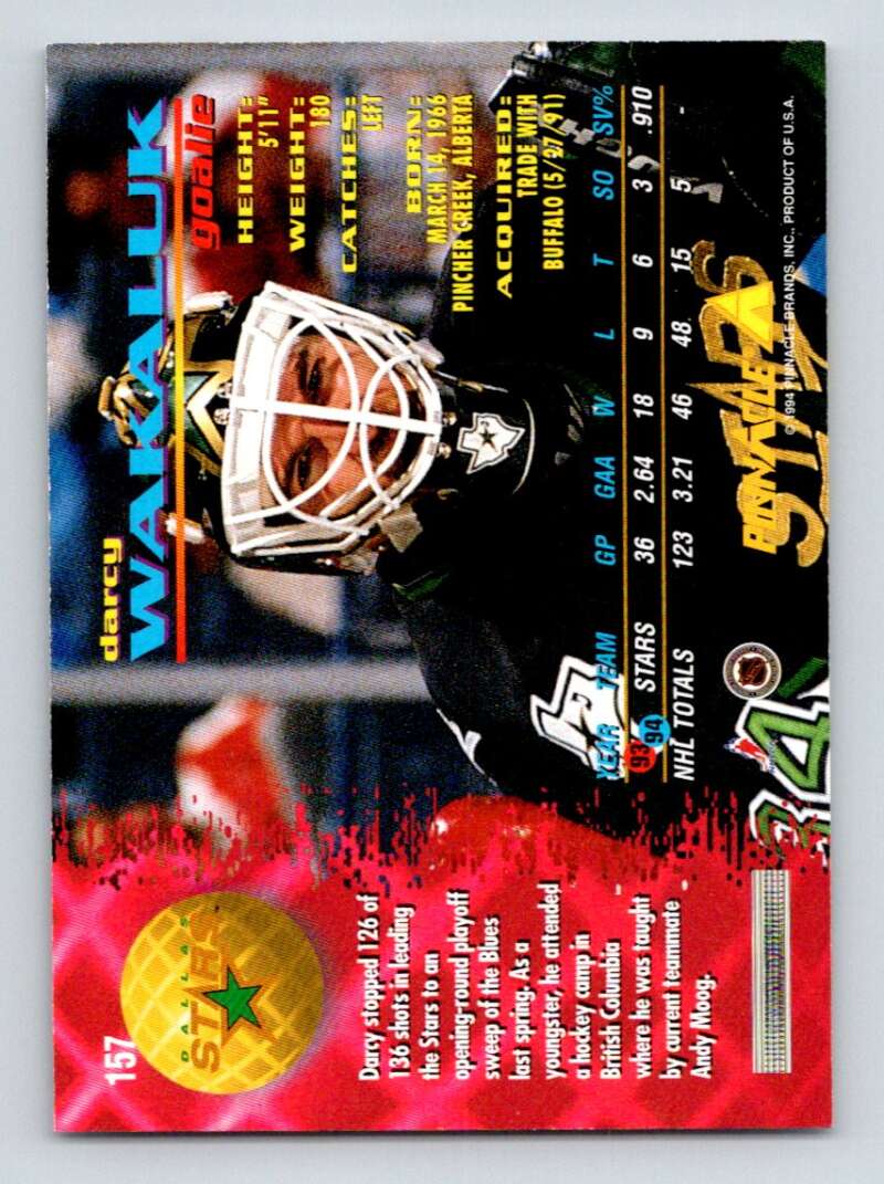 1994-95 Pinnacle #157 Darcy Wakaluk Dallas Stars Image 2