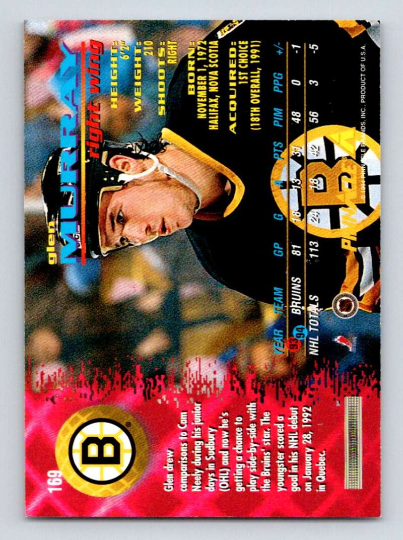 1994-95 Pinnacle #169 Glen Murray Boston Bruins Image 2