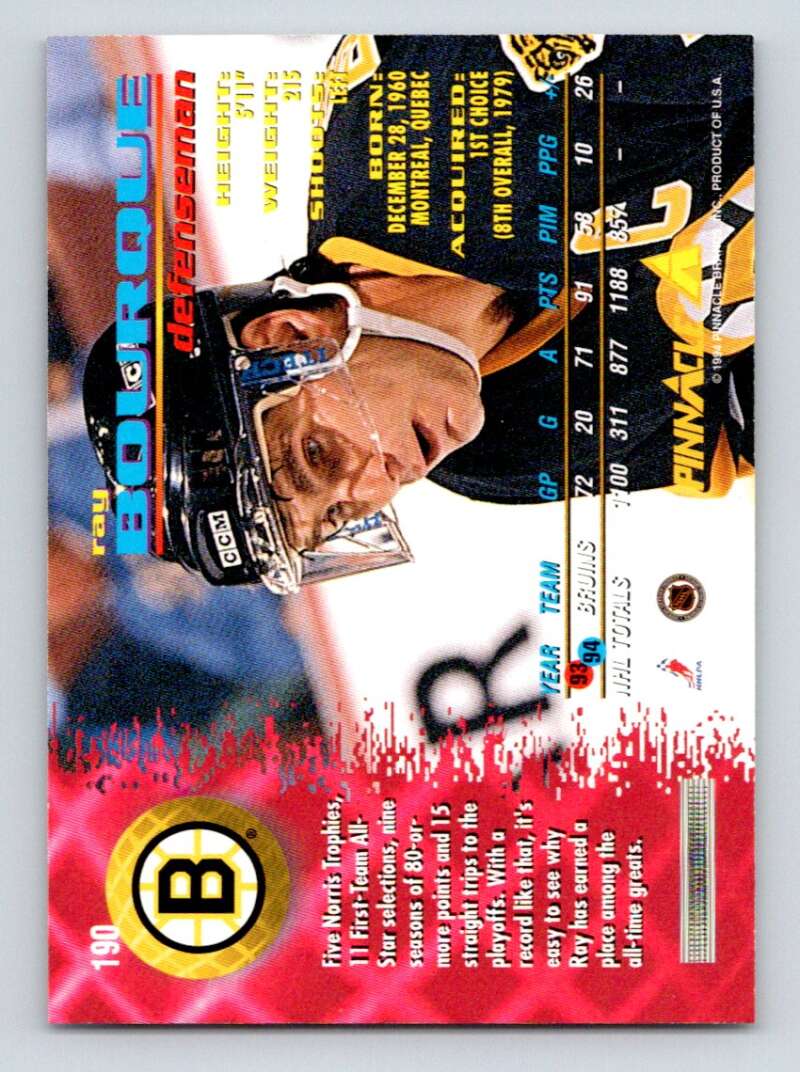 1994-95 Pinnacle #190 Ray Bourque  Boston Bruins  Image 2