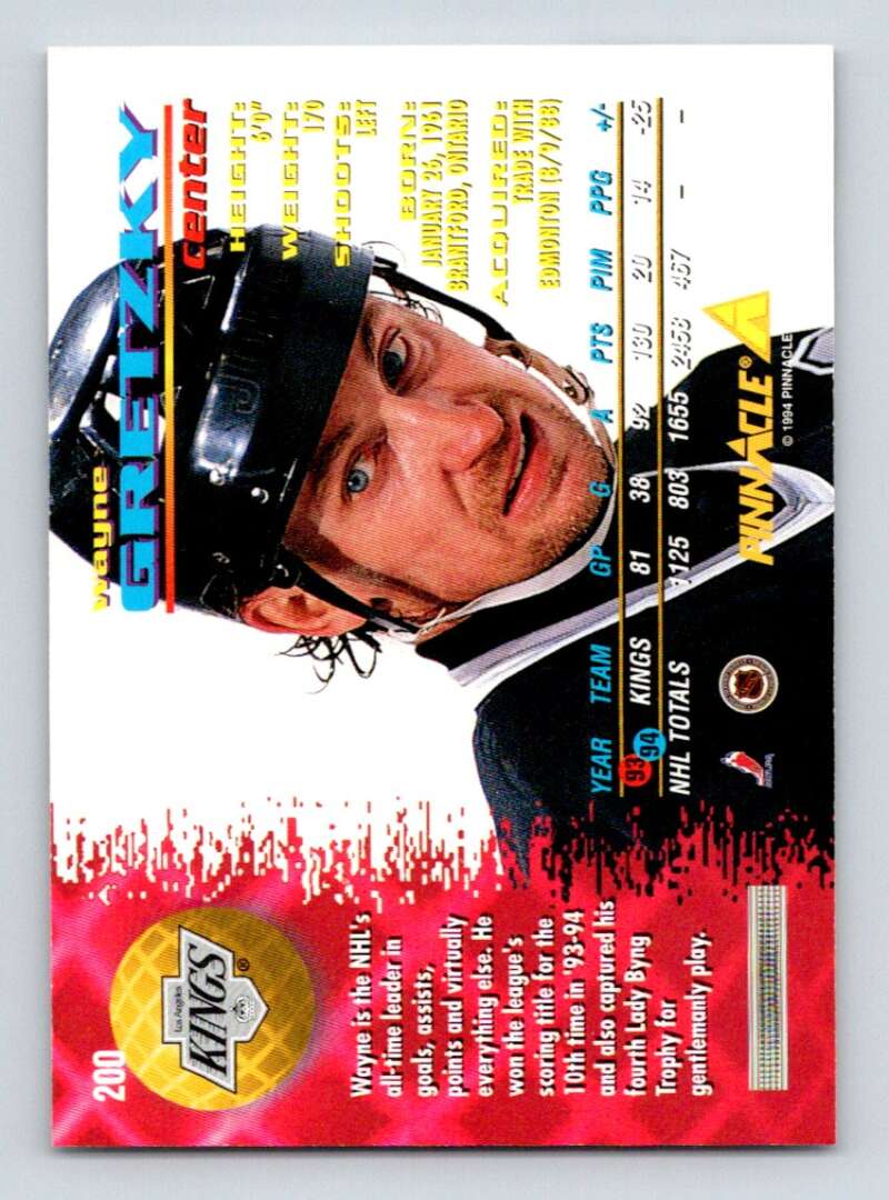 1994-95 Pinnacle #200 Wayne Gretzky Los Angeles Kings Image 2