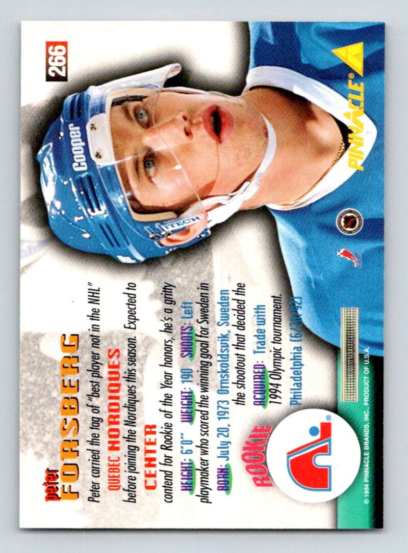 1994-95 Pinnacle #266 Peter Forsberg Quebec Nordiques Image 2