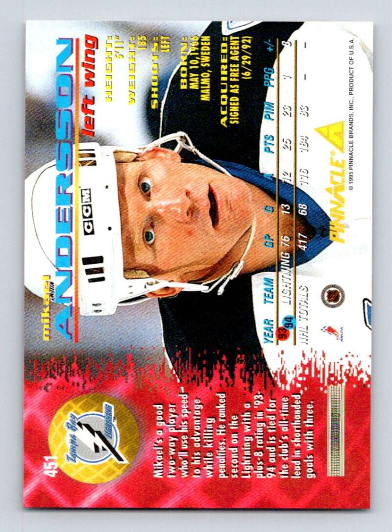 1994-95 Pinnacle #451 Mikael Andersson Tampa Bay Lightning Image 2